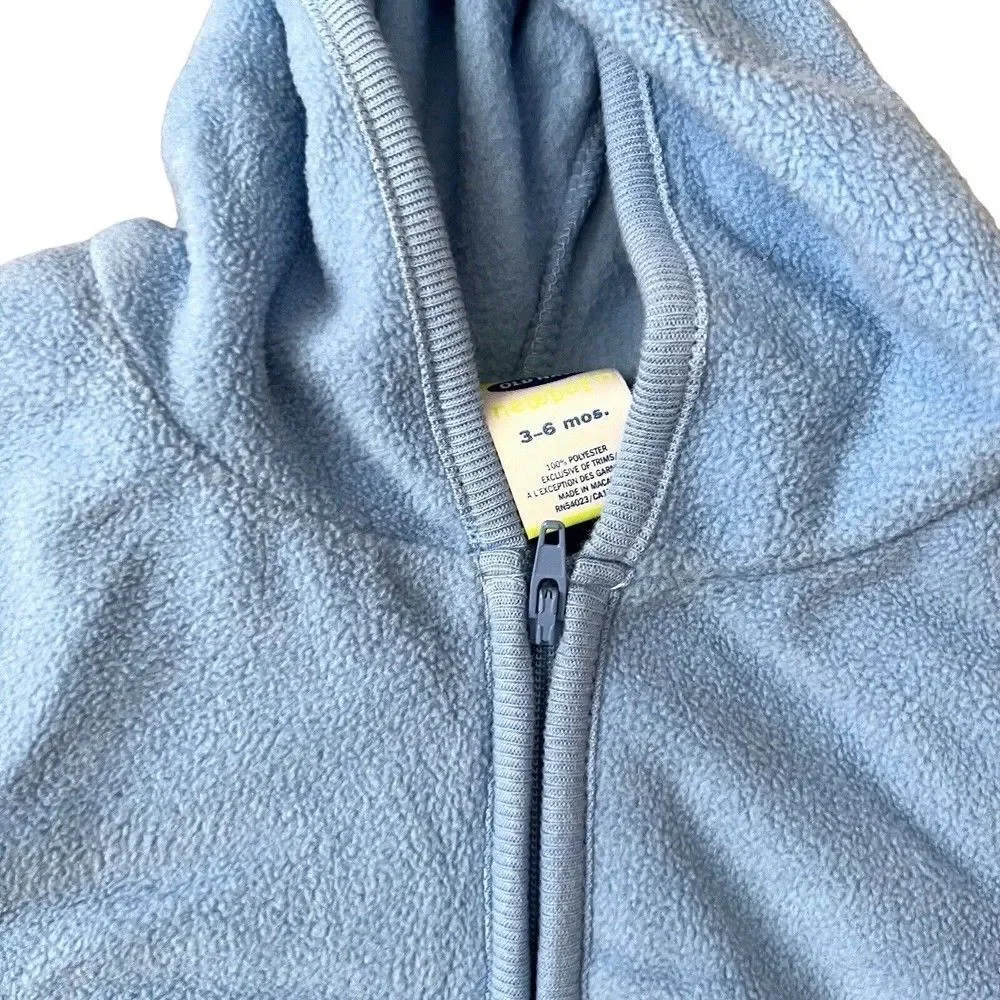 Old Navy Newborn Fleece Jumpsuit‎ Boys Infant Size 3-6 Months Blue Hooded Zip